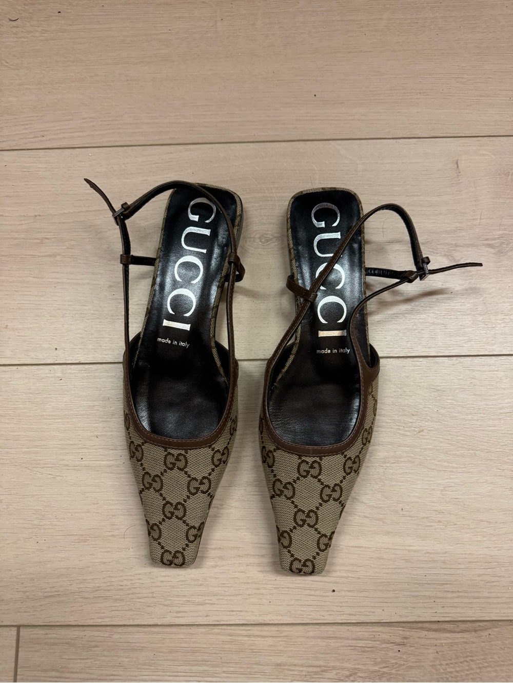 Gucci Brown GG Canvas Slingback Heels